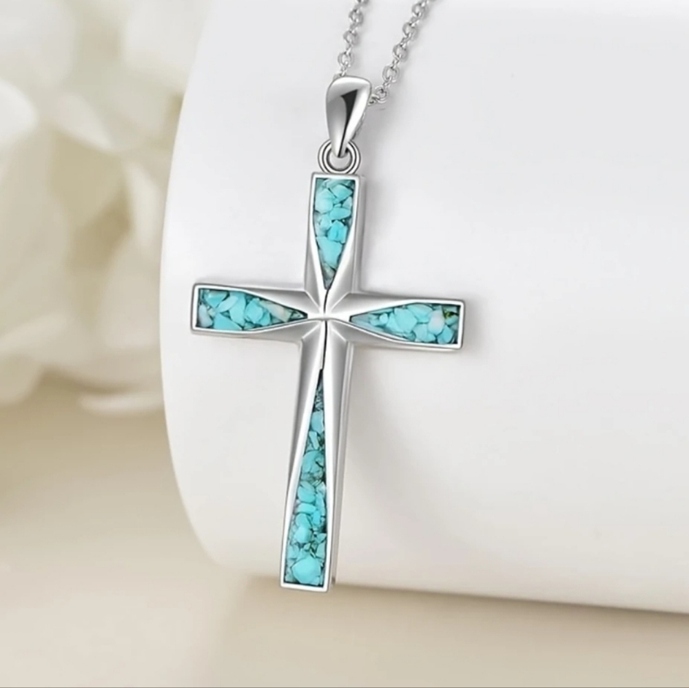 Natural Stone Origami Silver Plated Cross